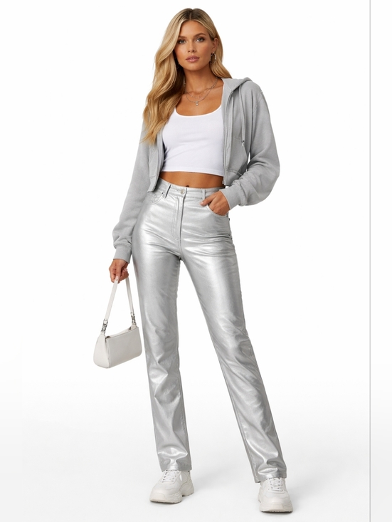 House of Harlow 1960 Pants - House of Harlow 1960 Silver Faux Leather Pants Size 2 Metallic Straight Leg